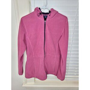 Womens Lands End Pink Hooded Fleece Jacket S Full Zipper Drawstring Classic